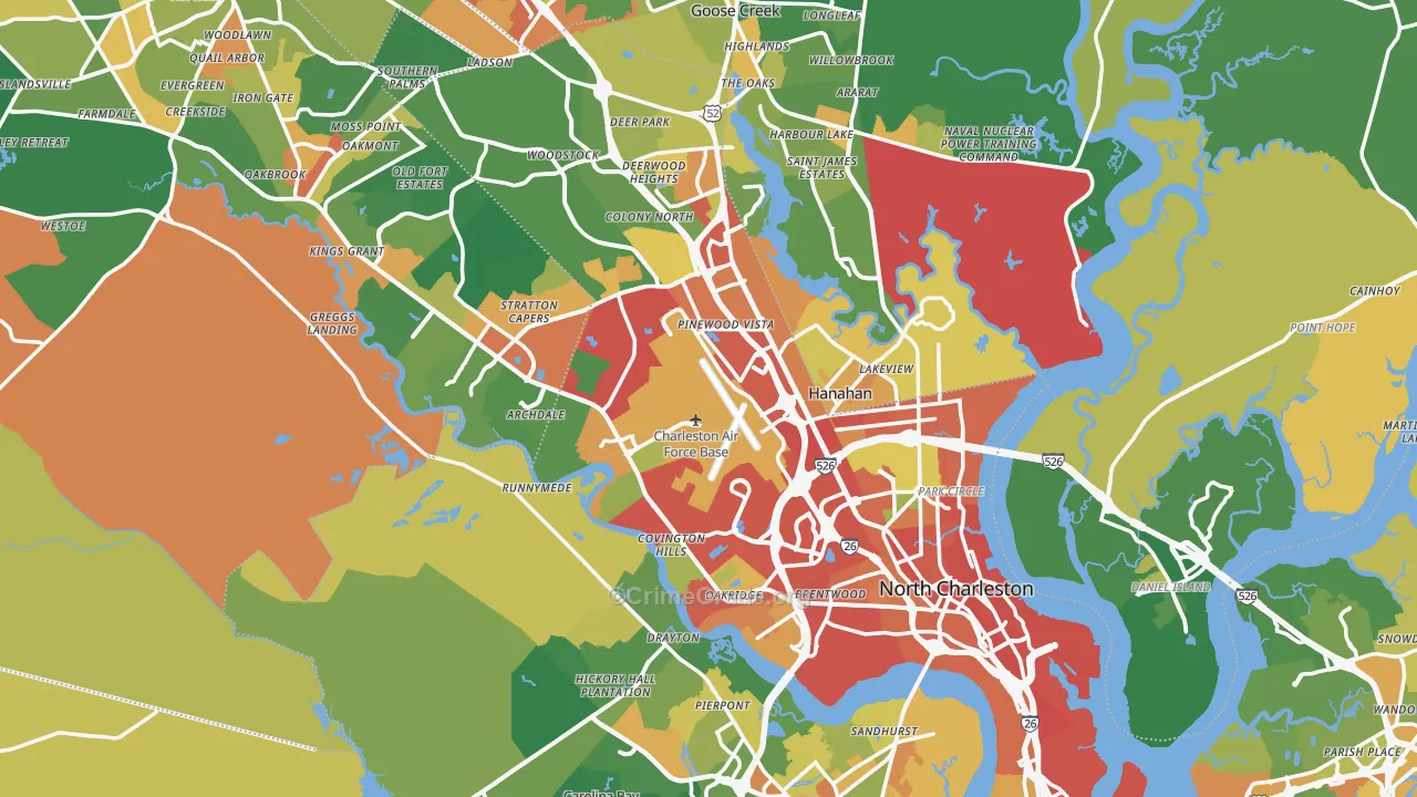 North Charleston, SC Map of Robbery Rates