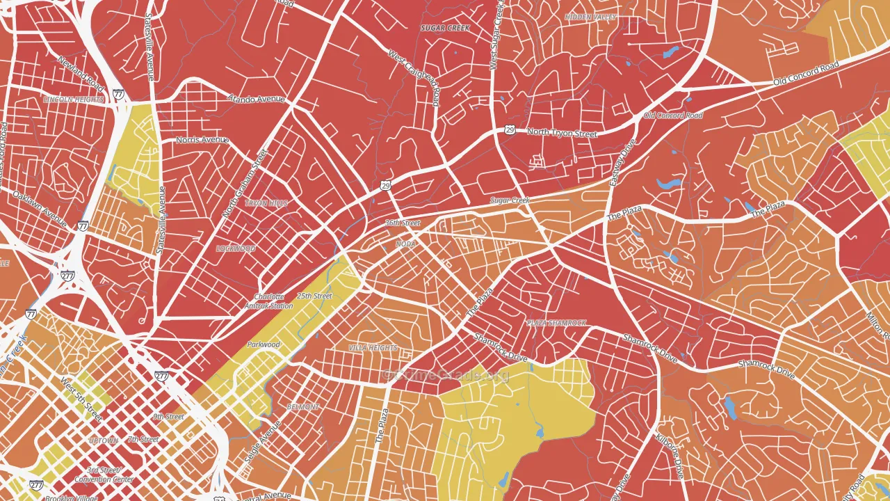 North Charlotte, Charlotte, NC Map of Robbery Rates