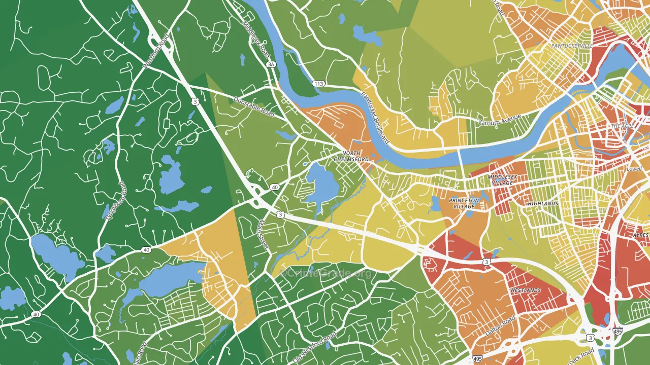 North Chelmsford, MA Map of Robbery Rates