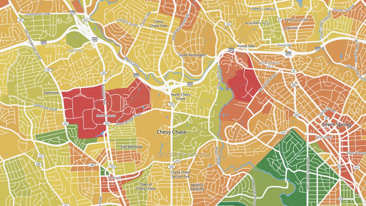 North Chevy Chase, MD Map of Robbery Rates