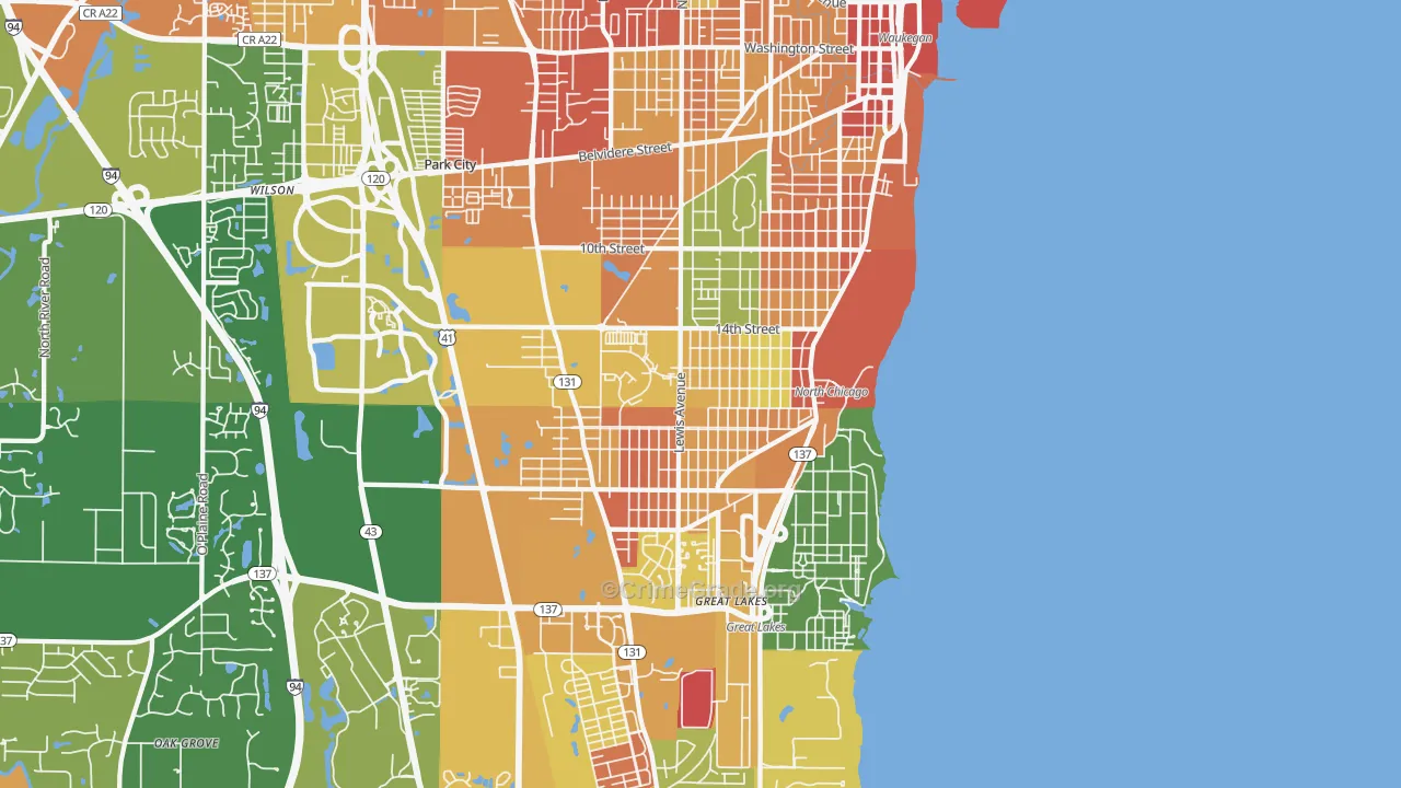 North Chicago, IL Map of Robbery Rates