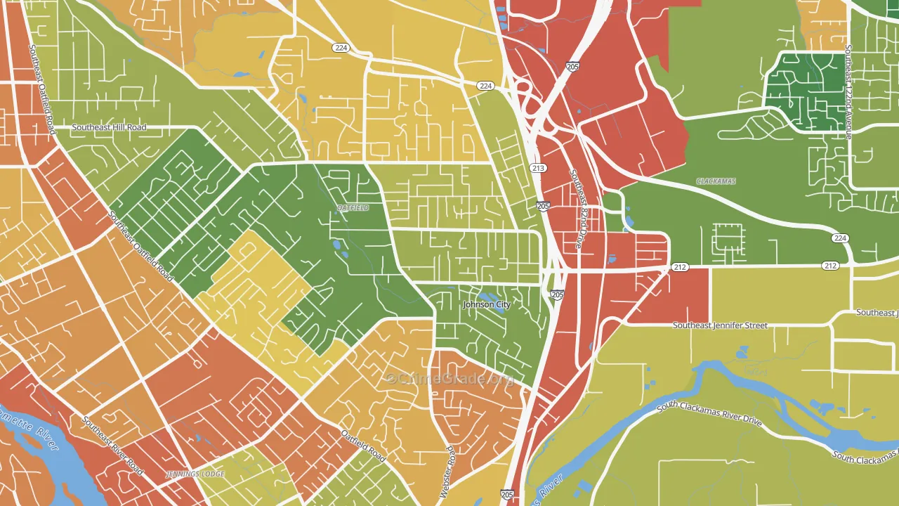 North Clackamas, Oatfield, OR Map of Robbery Rates