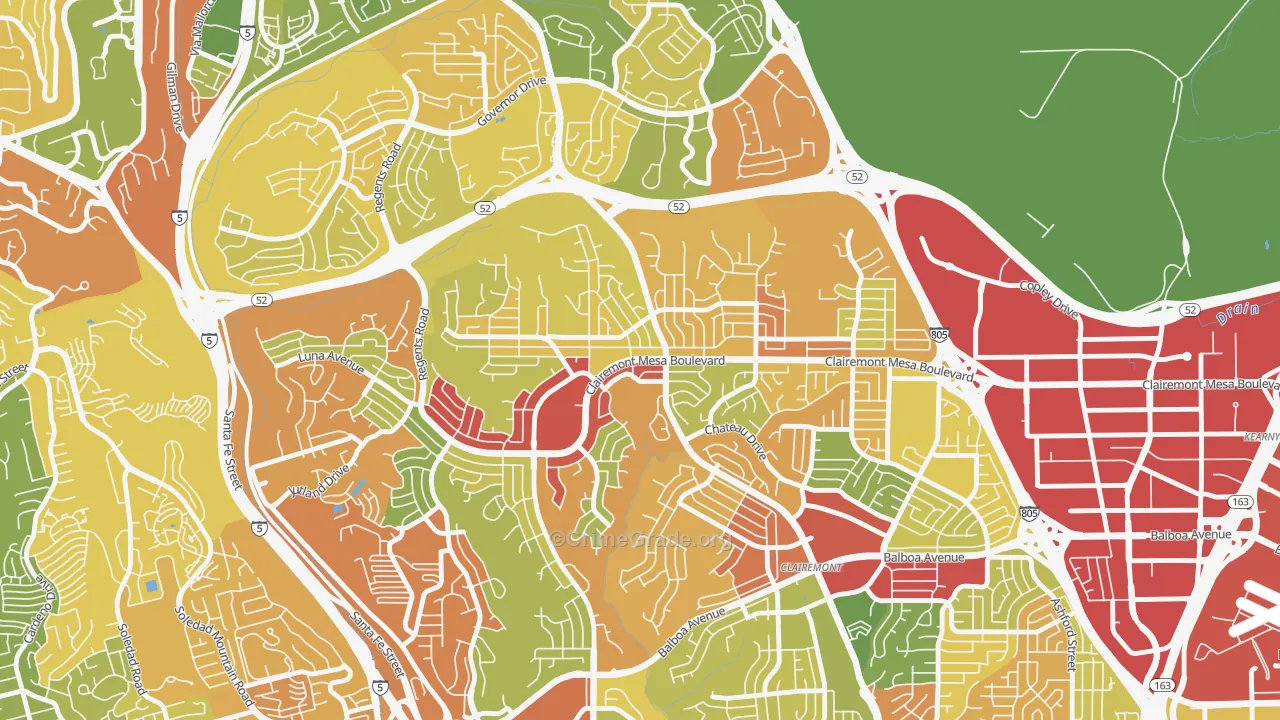 North Clairemont, San Diego, CA Map of Robbery Rates