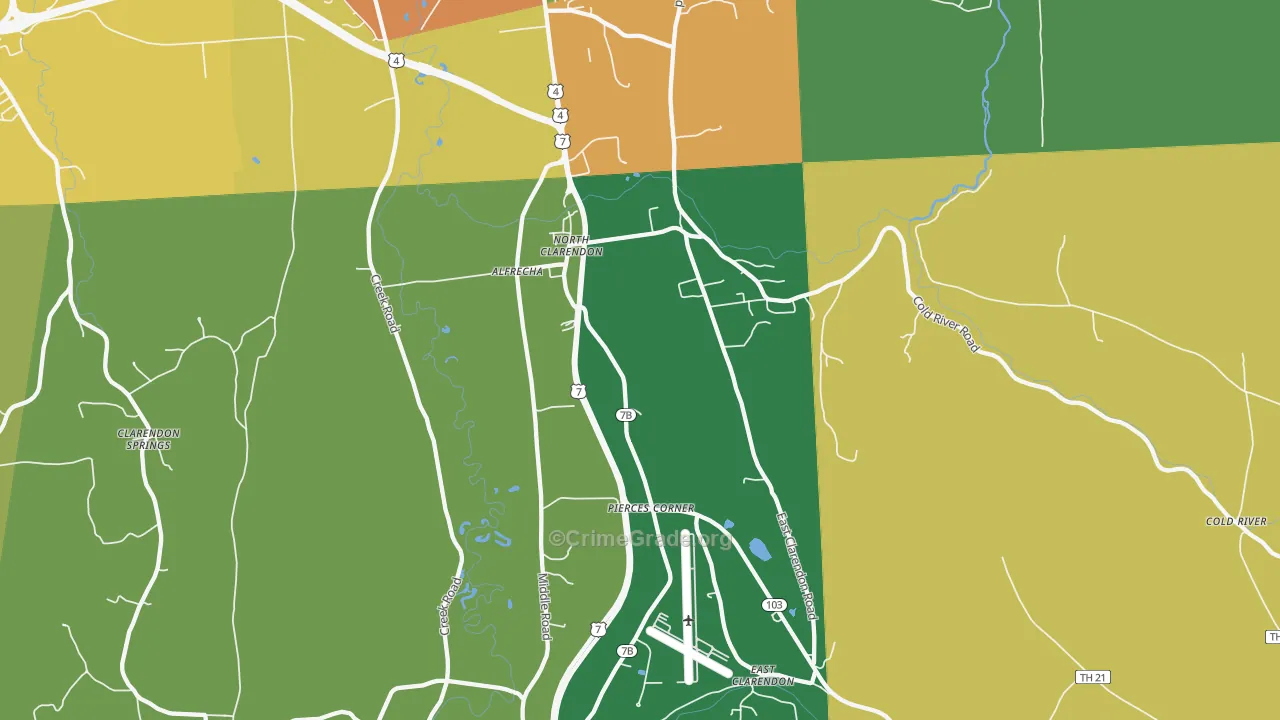 North Clarendon, VT Map of Robbery Rates