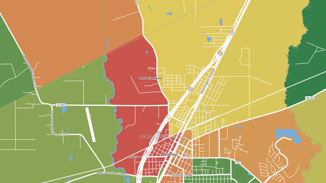 North Cleveland, TX Map of Robbery Rates