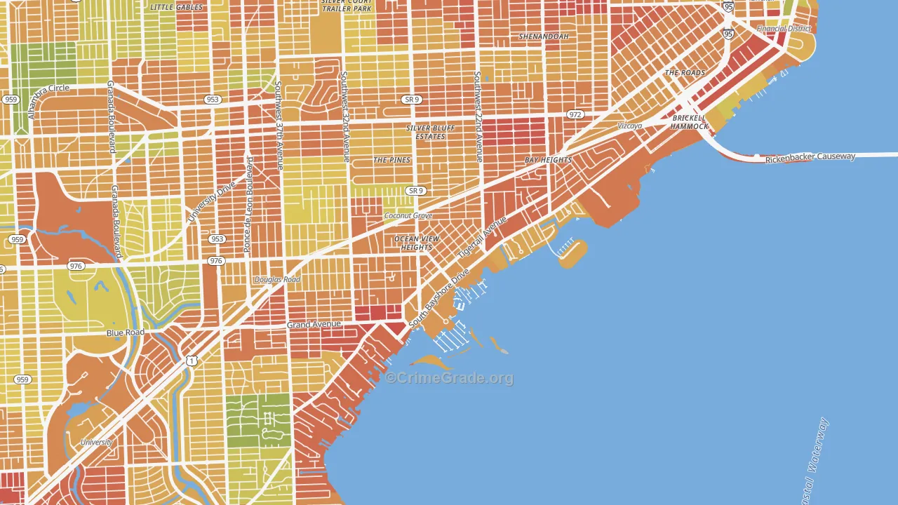 North Coconut Grove, Miami, FL Map of Robbery Rates