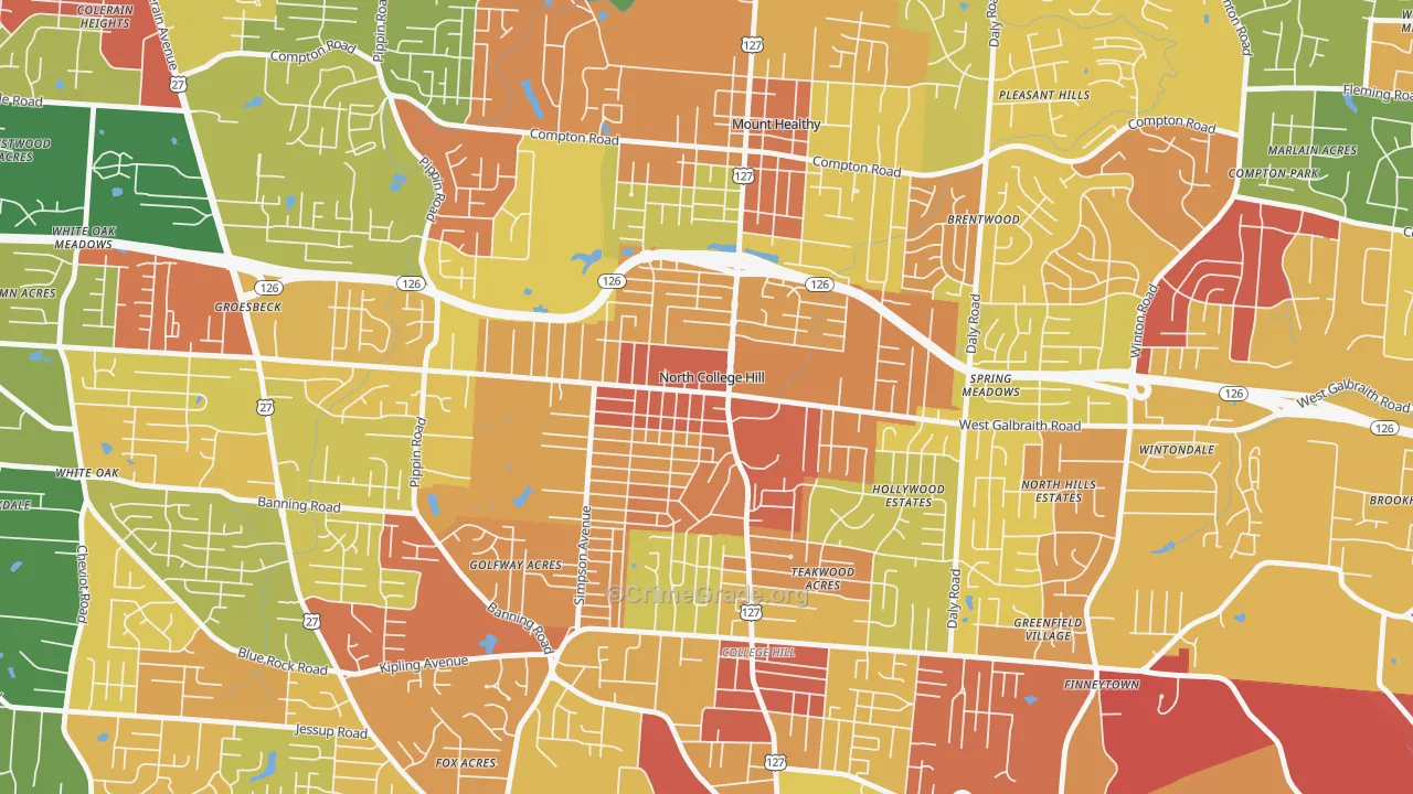 North College Hill, OH Map of Robbery Rates