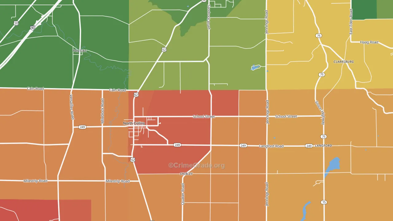 North Collins, NY Map of Robbery Rates