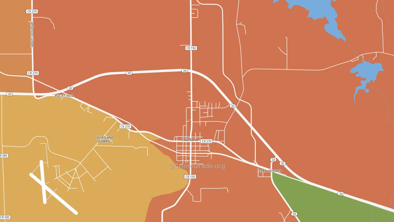North Courtland, AL Map of Robbery Rates