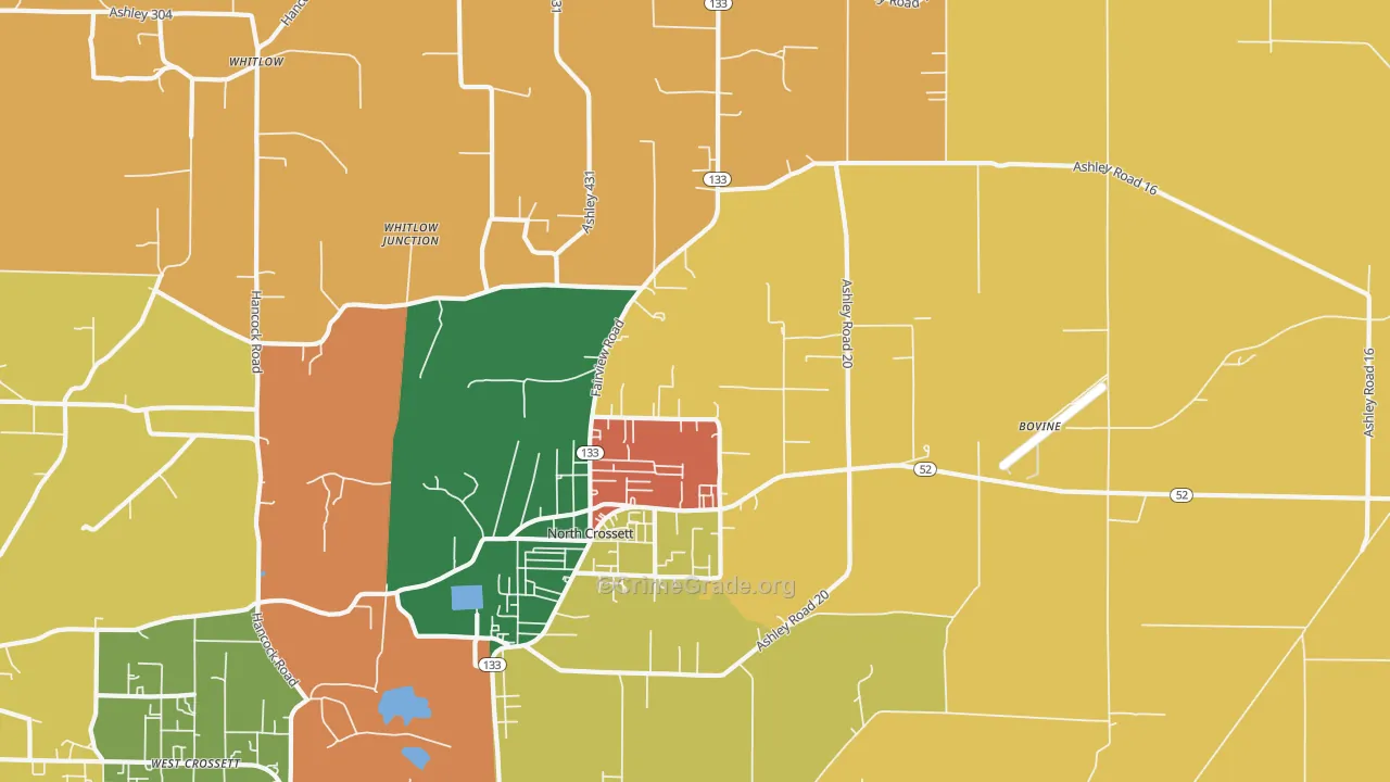 North Crossett, AR Map of Robbery Rates
