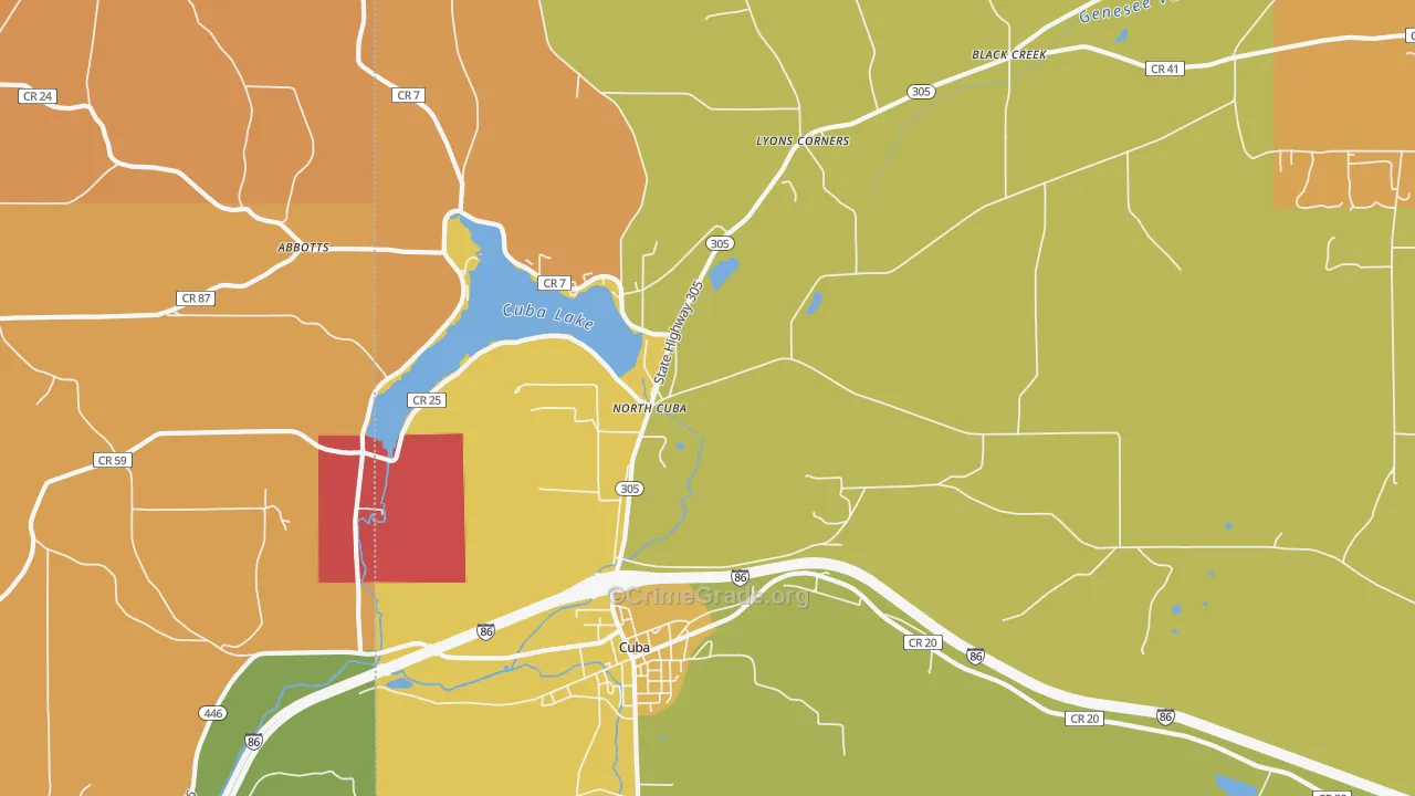 North Cuba, NY Map of Robbery Rates