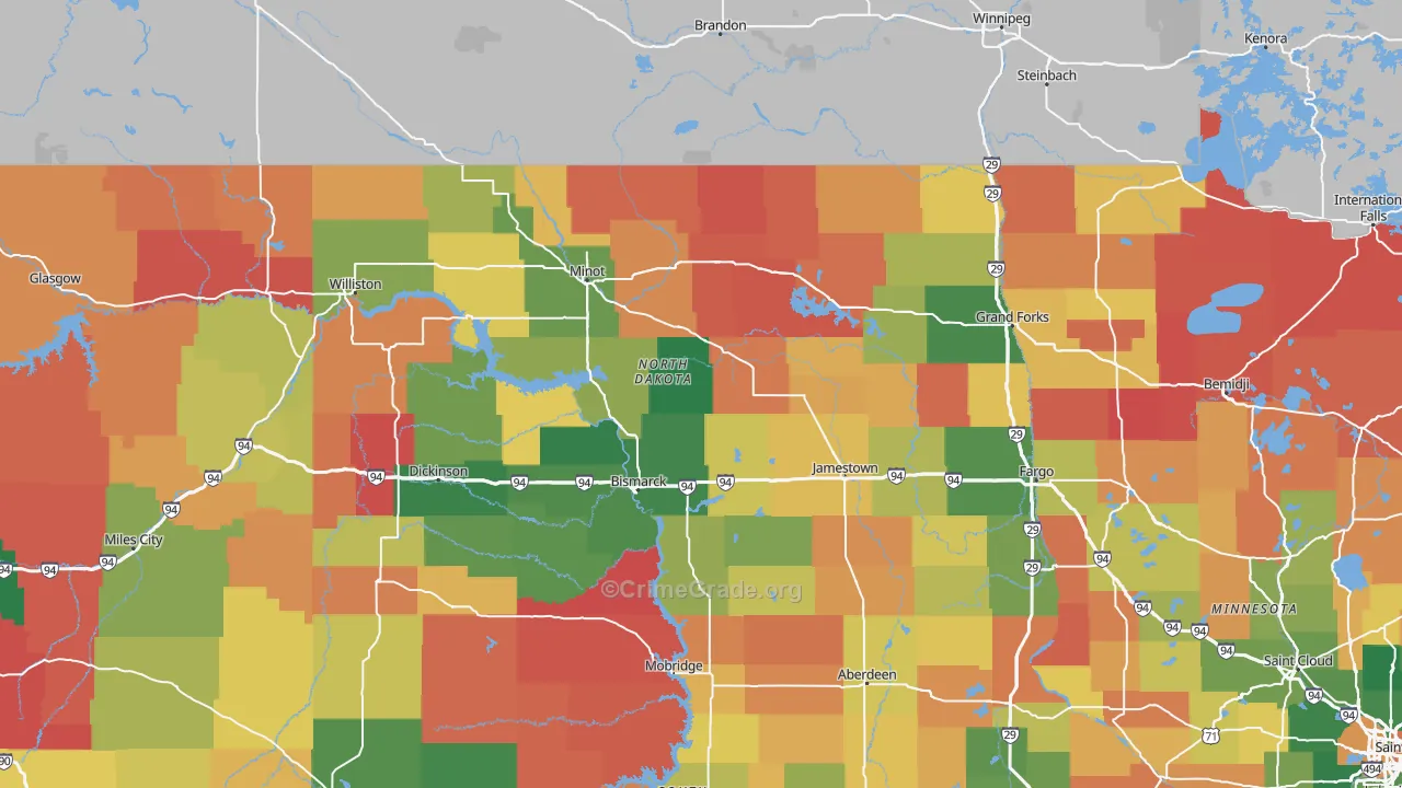 North Dakota Map of Robbery Rates