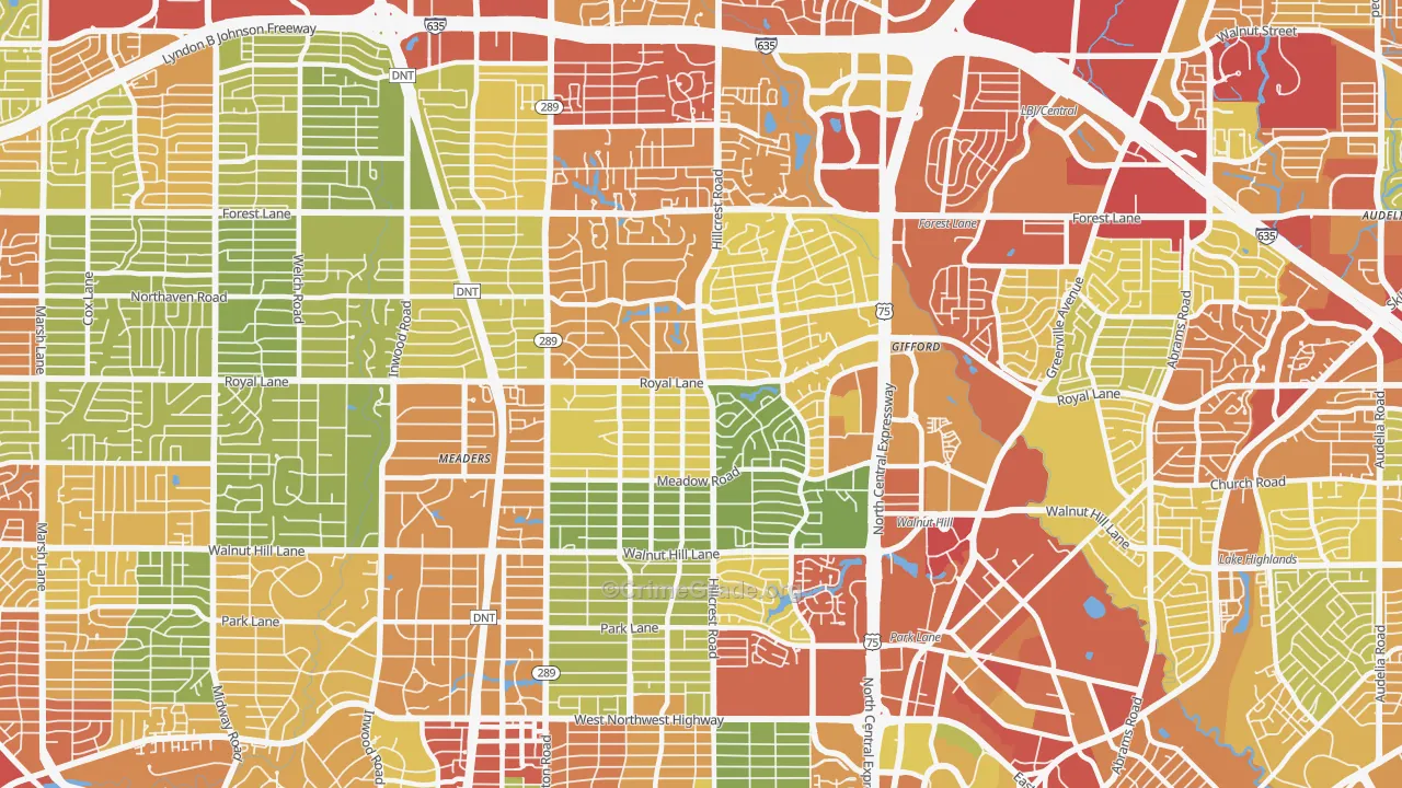 North Dallas, Dallas, TX Map of Robbery Rates