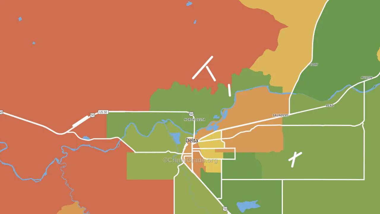 North Delta, CO Map of Robbery Rates
