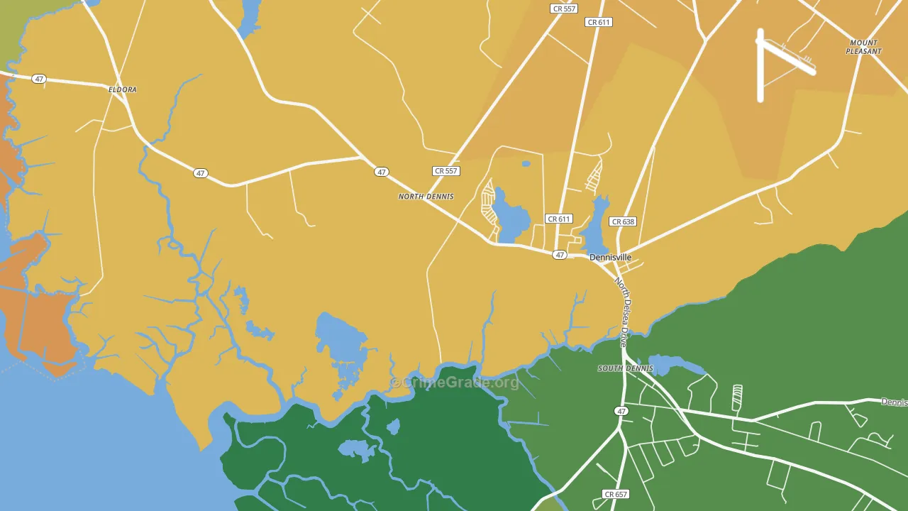 North Dennis, NJ Map of Robbery Rates