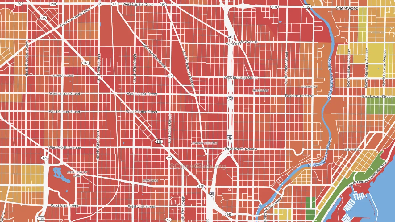 North Division, Milwaukee, WI Map of Robbery Rates