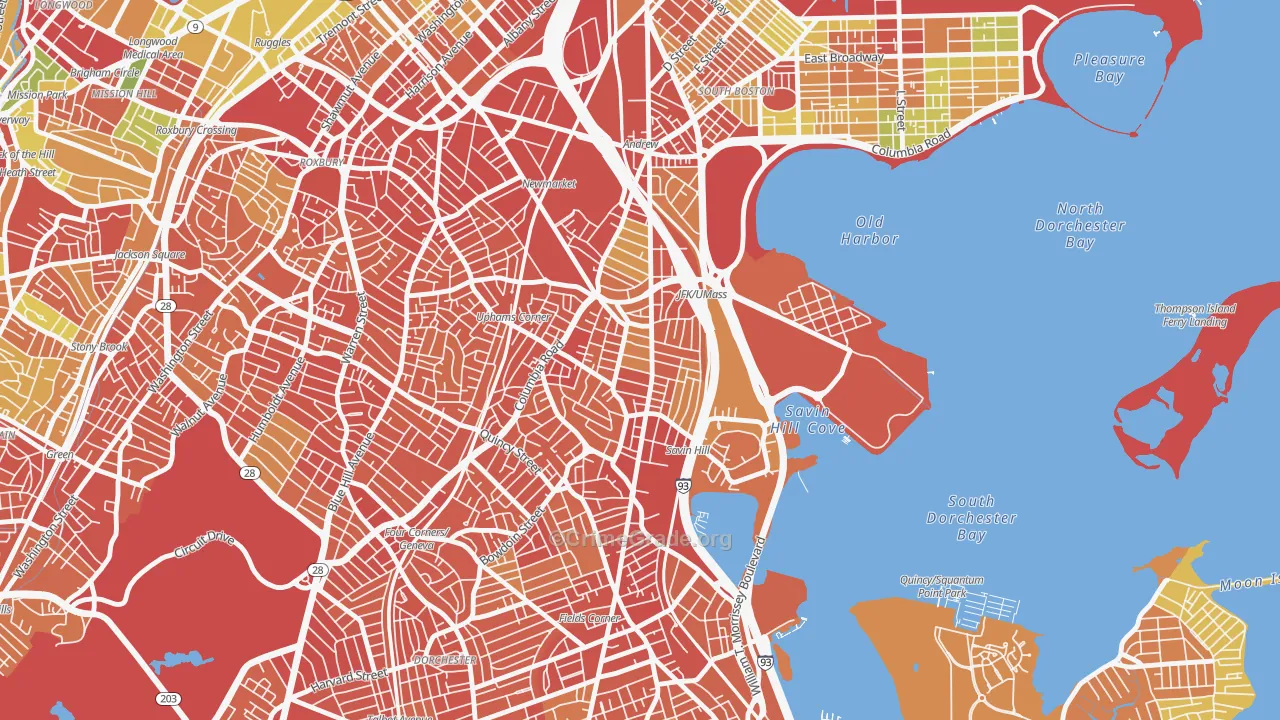 North Dorchester, Boston, MA Map of Robbery Rates