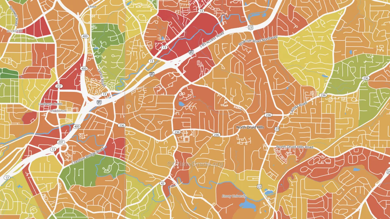 North Druid Hills, GA Map of Robbery Rates