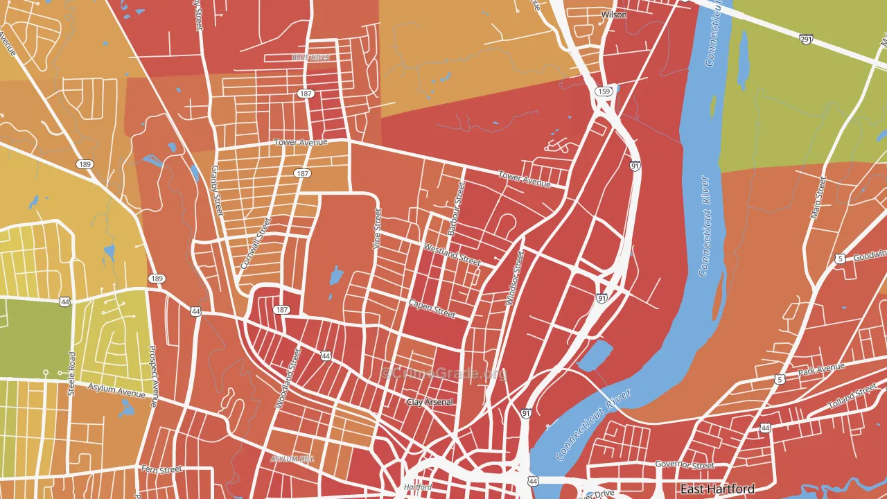 North East, Hartford, CT Map of Robbery Rates