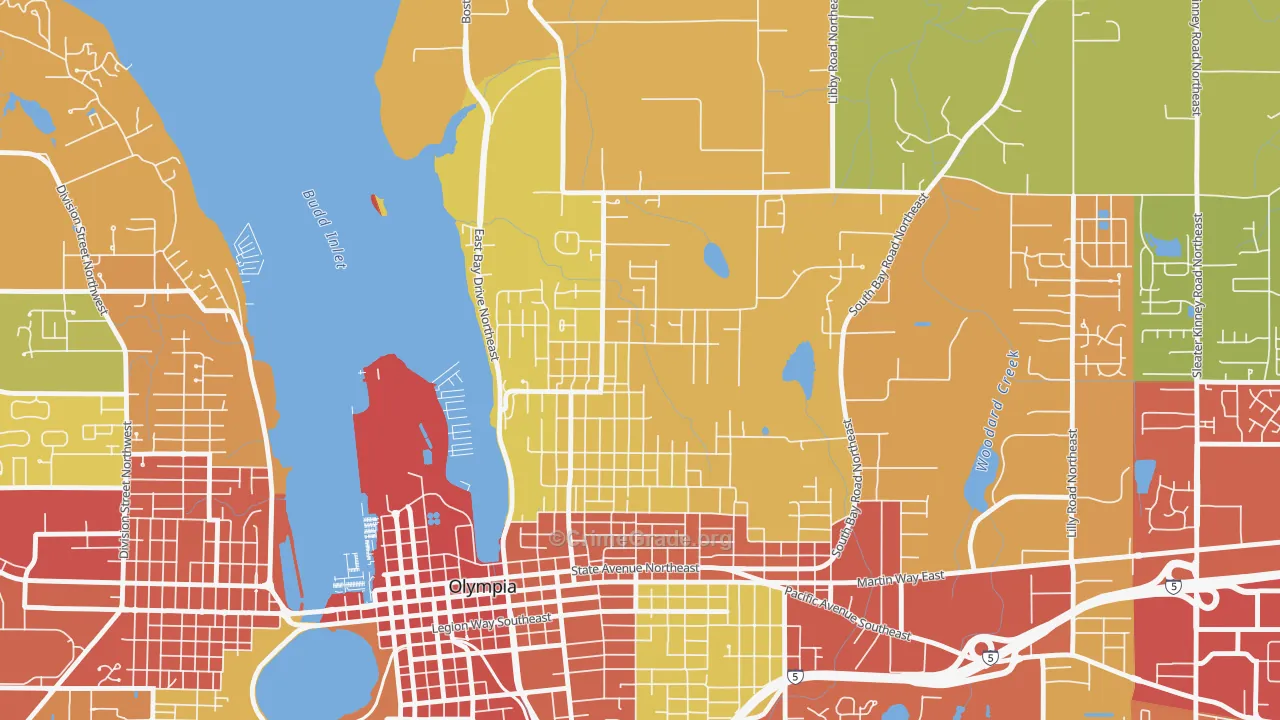 North East, Olympia, WA Map of Robbery Rates