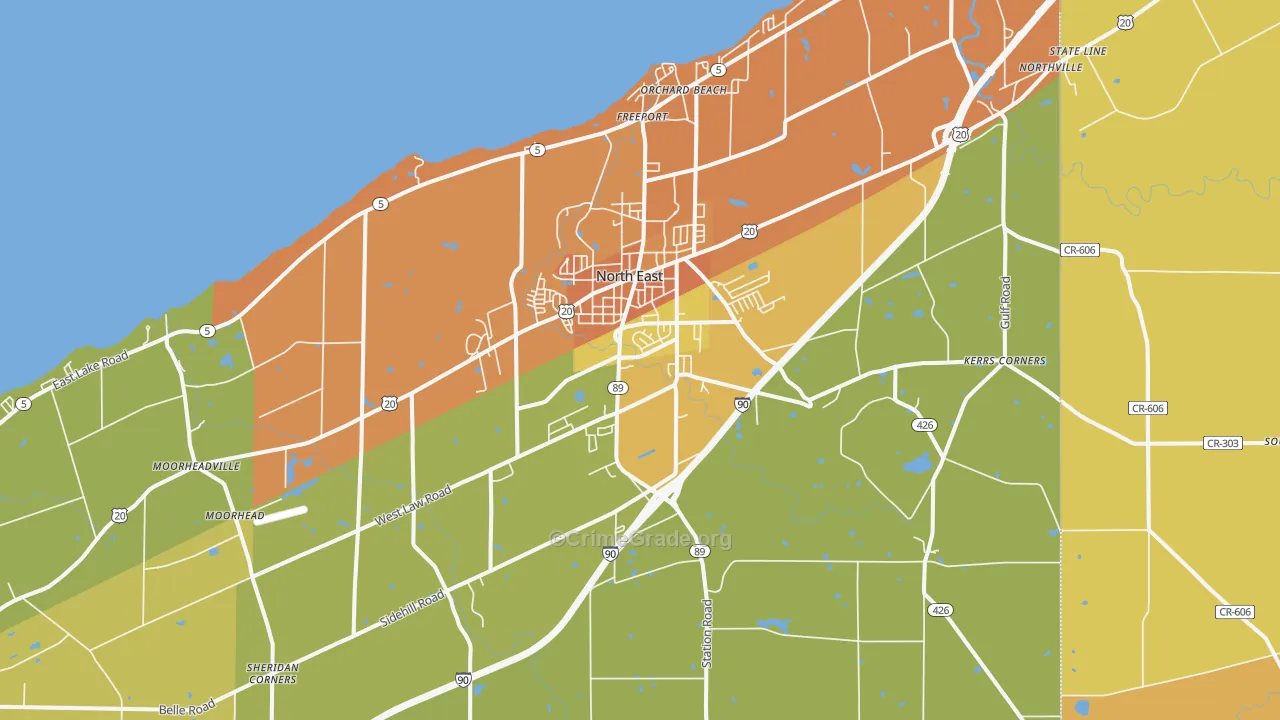 North East, PA Map of Robbery Rates
