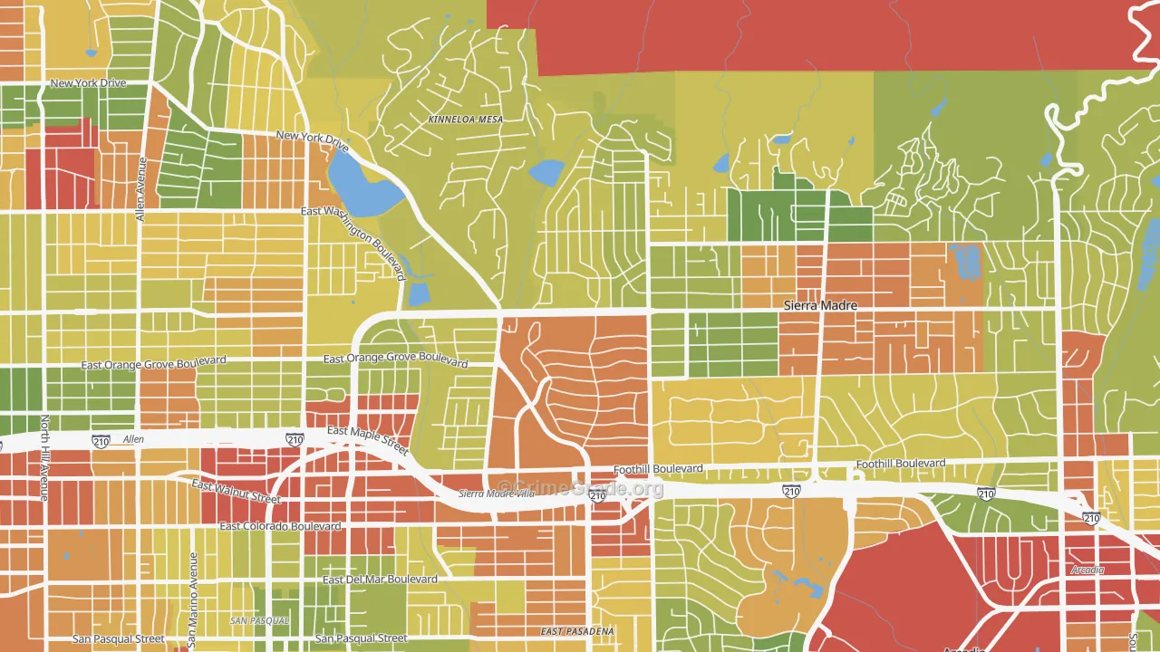 North East, Pasadena, CA Map of Robbery Rates