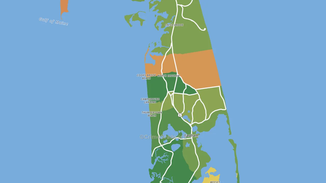 North Eastham, MA Map of Robbery Rates