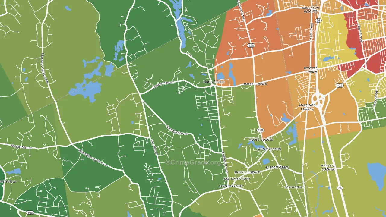 North Easton, MA Map of Robbery Rates