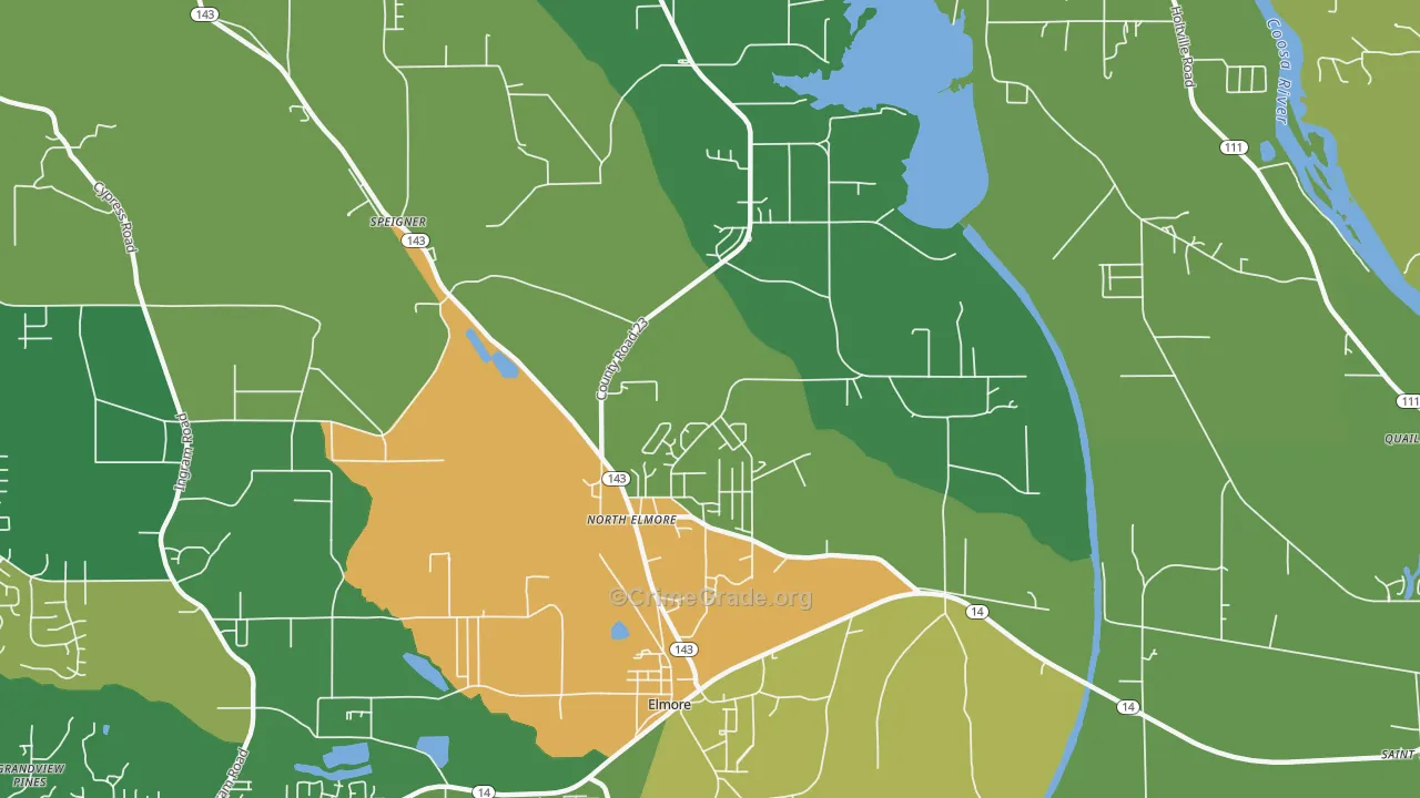 North Elmore, AL Map of Robbery Rates