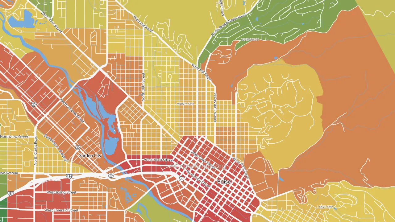 North End, Boise, ID Map of Robbery Rates