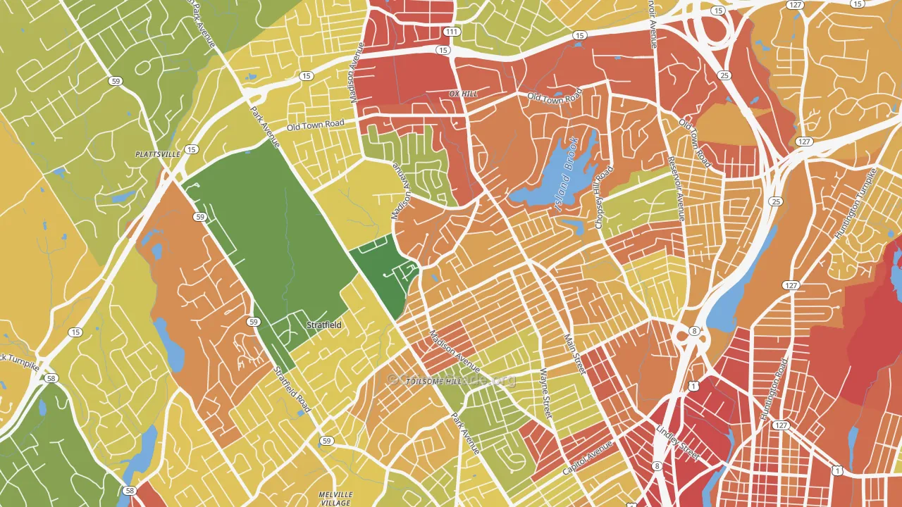North End, Bridgeport, CT Map of Robbery Rates