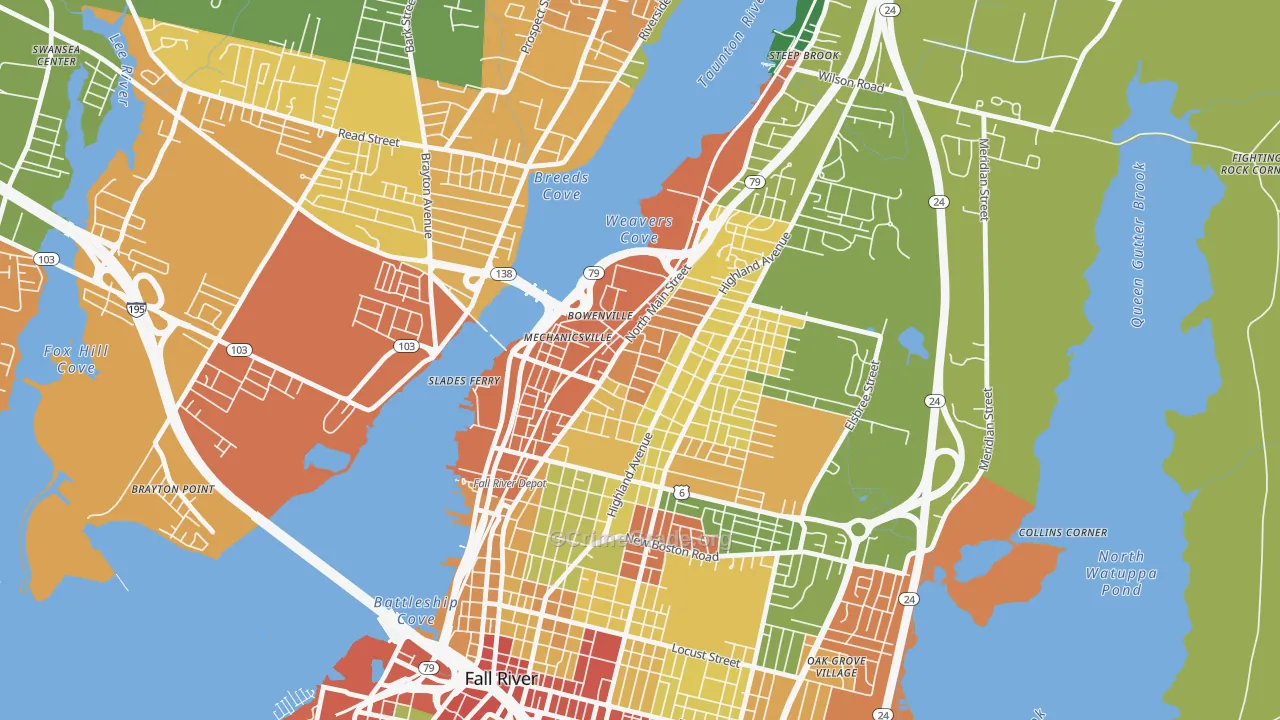 North End, Fall River, MA Map of Robbery Rates