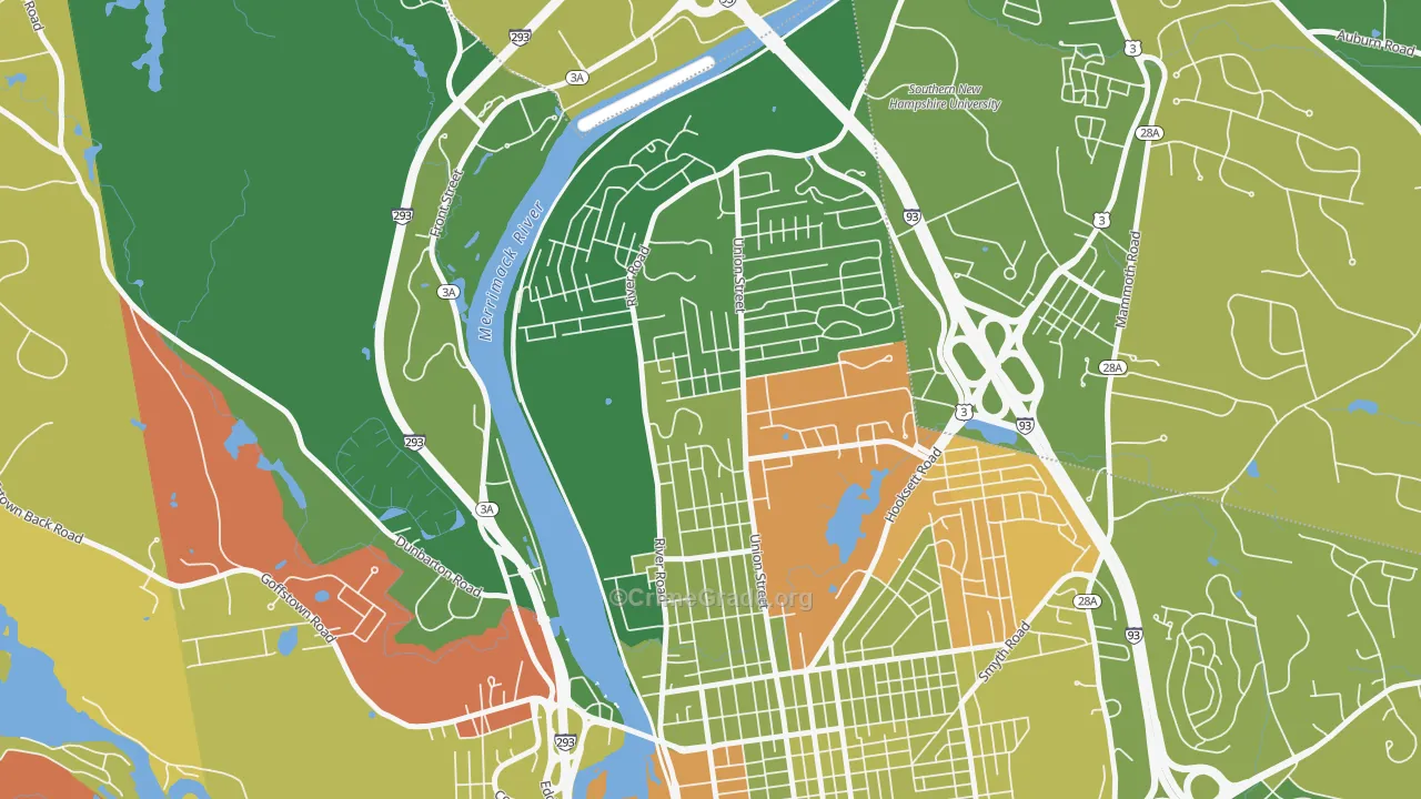 North End Manchester, Manchester, NH Map of Robbery Rates