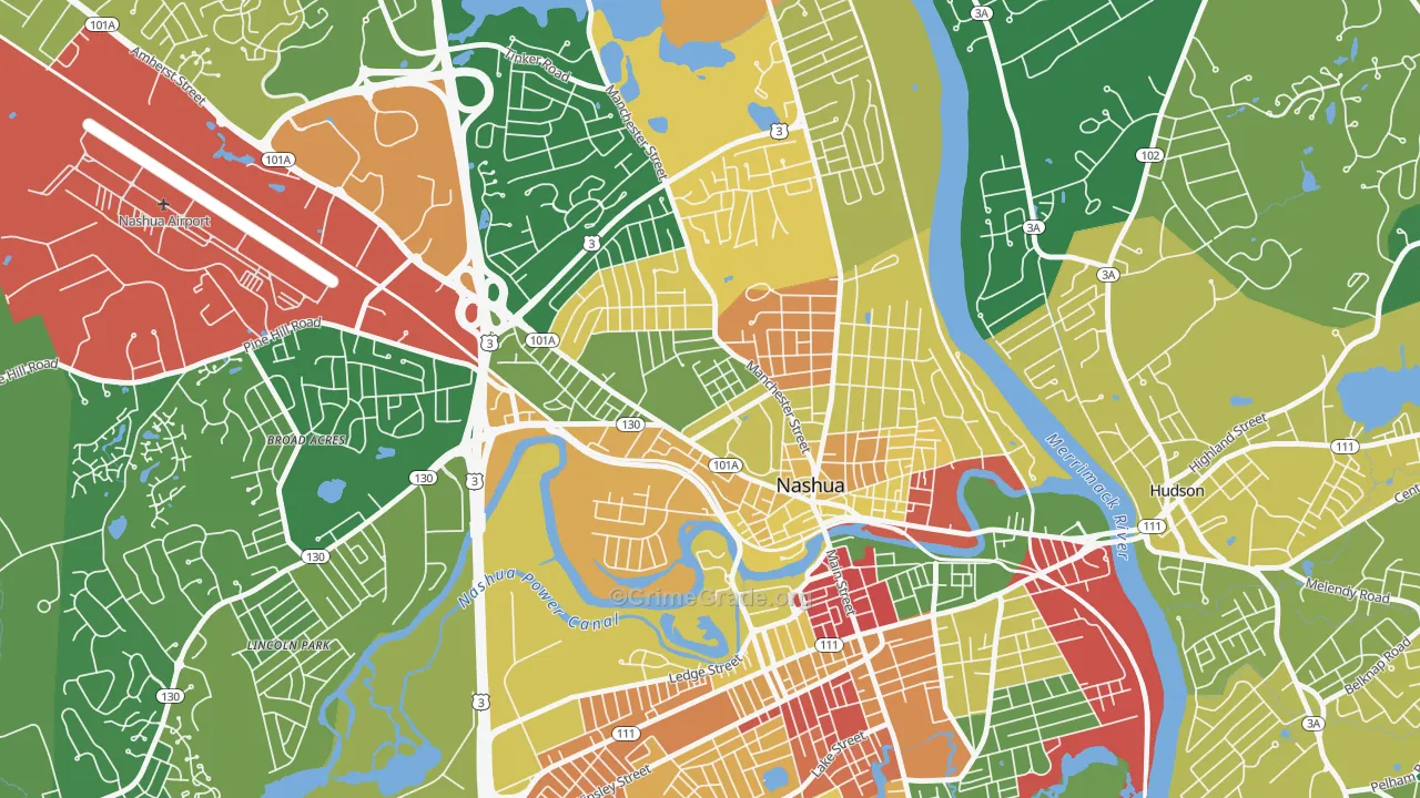 North End, Nashua, NH Map of Robbery Rates