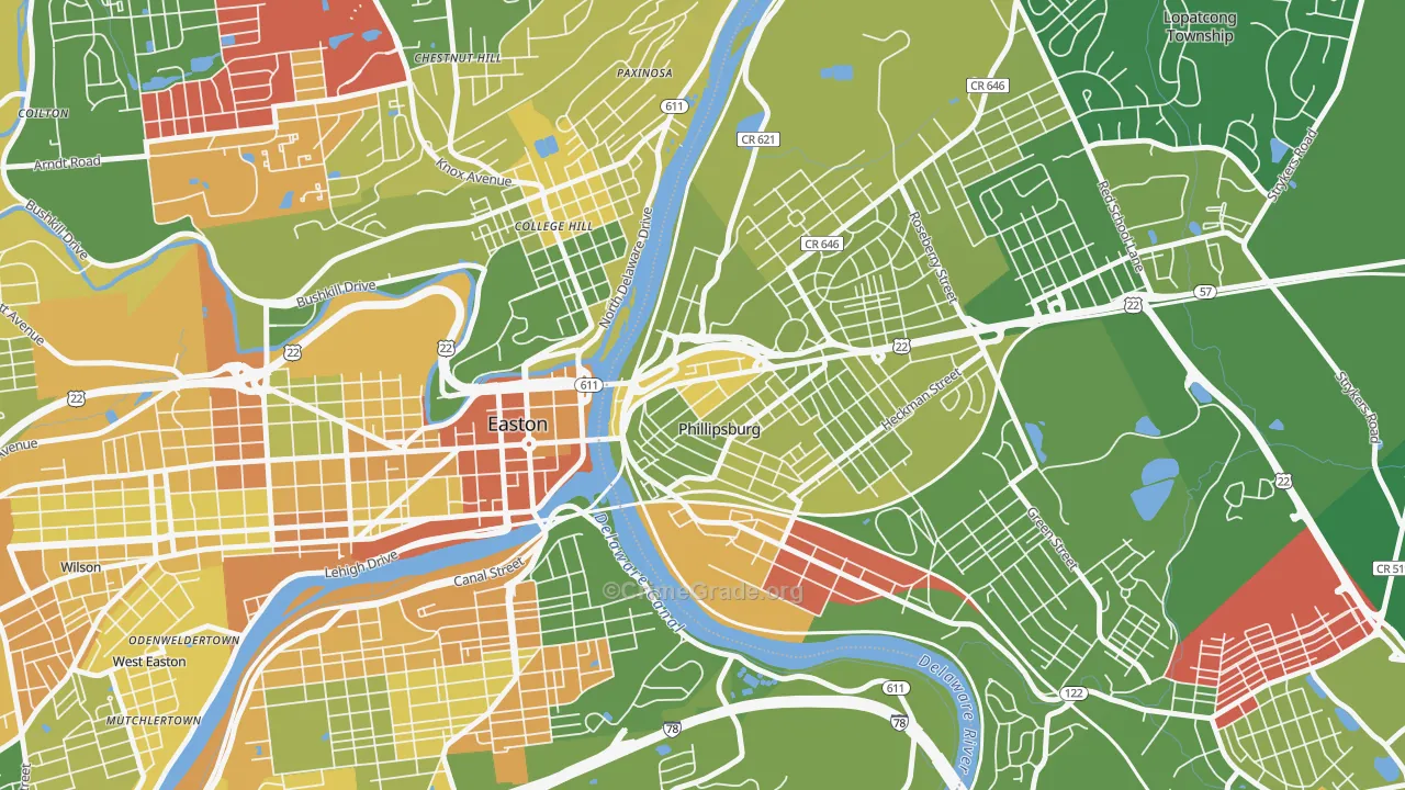 North End, Phillipsburg, NJ Map of Robbery Rates