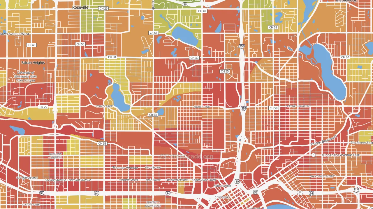 North End, St. Paul, MN Map of Robbery Rates