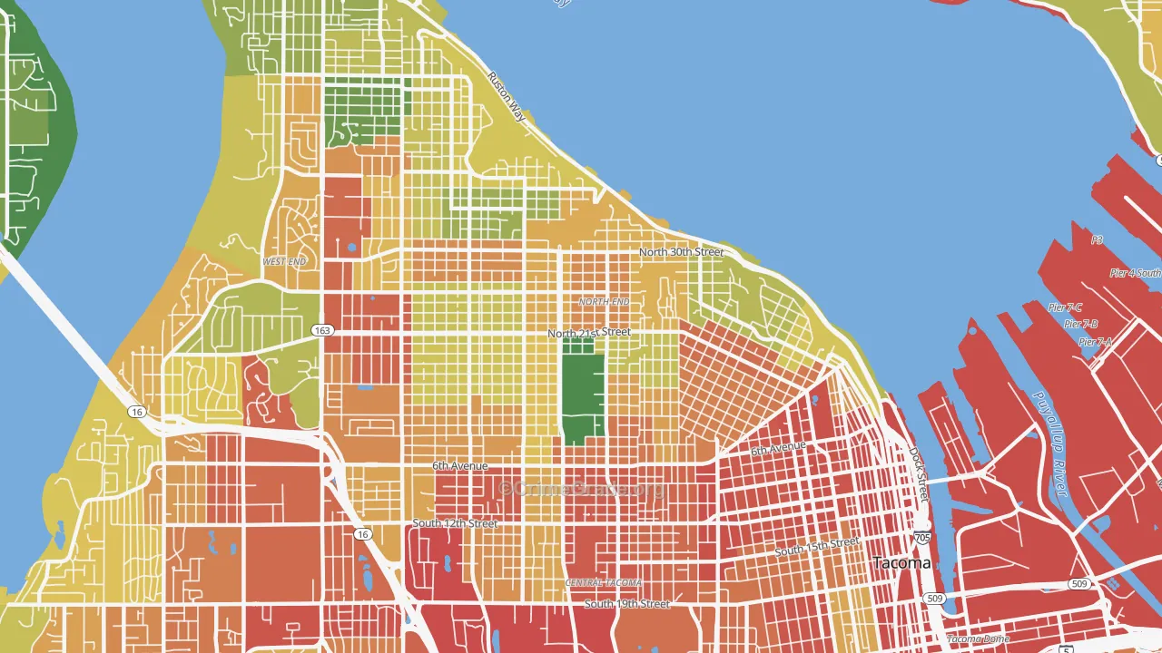 North End, Tacoma, WA Map of Robbery Rates