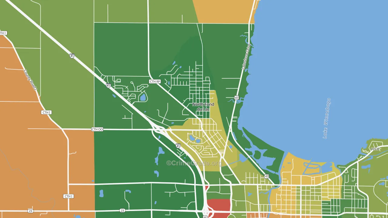 North Fond du Lac, WI Map of Robbery Rates