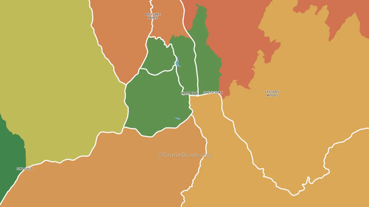 North Fork, CA Map of Robbery Rates