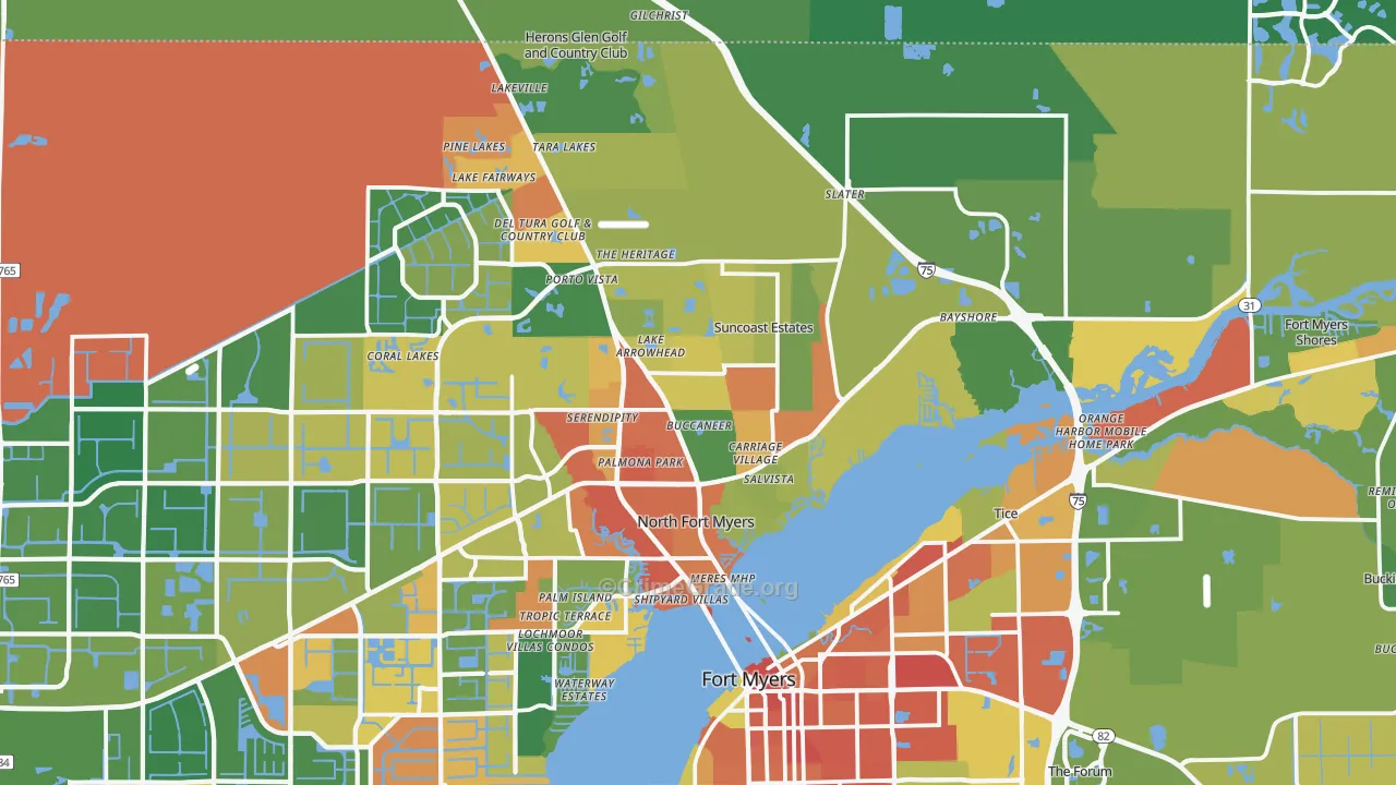 North Fort Myers, FL Map of Robbery Rates