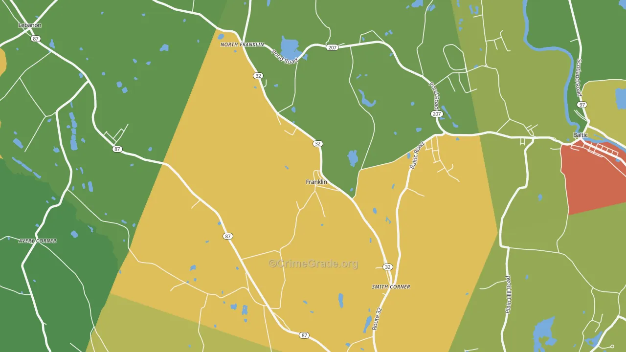 North Franklin, CT Map of Robbery Rates