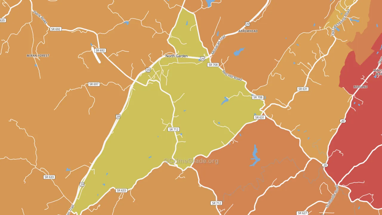 North Garden, VA Map of Robbery Rates