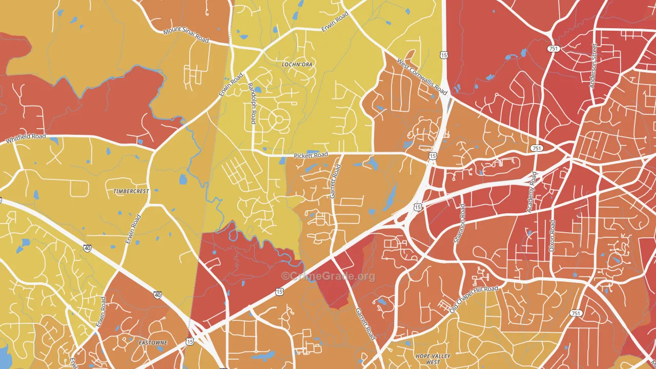 North Garrett Road, Durham, NC Map of Robbery Rates