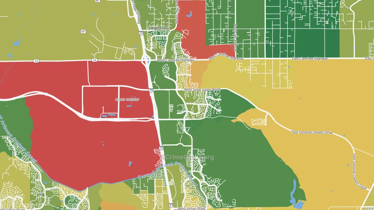 North Gateway, Phoenix, AZ Map of Robbery Rates