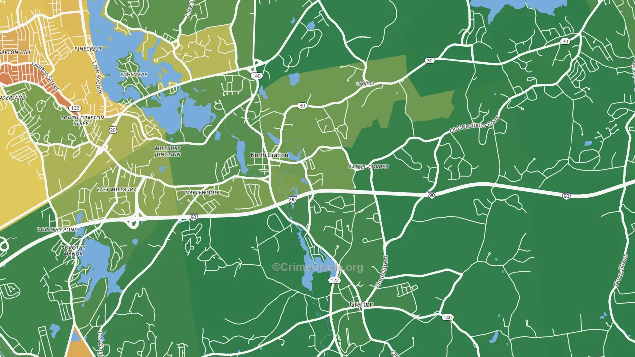 North Grafton, MA Map of Robbery Rates