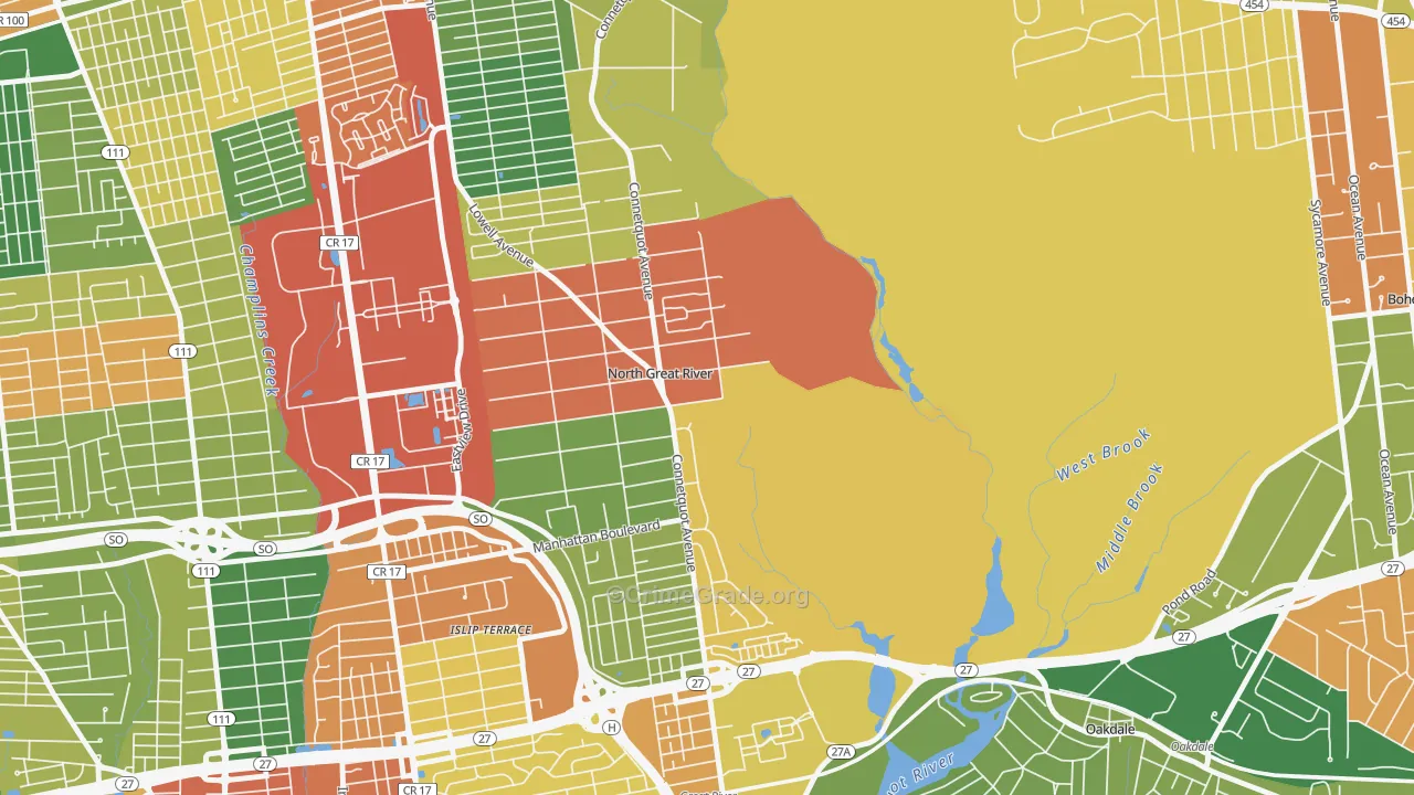 North Great River, NY Map of Robbery Rates