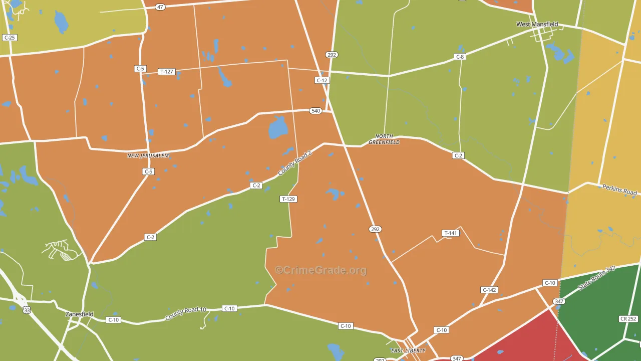 North Greenfield, OH Map of Robbery Rates