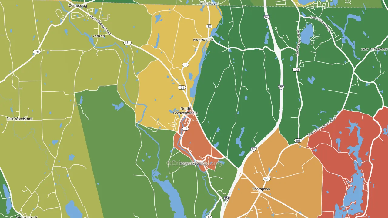 North Grosvenordale, CT Map of Robbery Rates