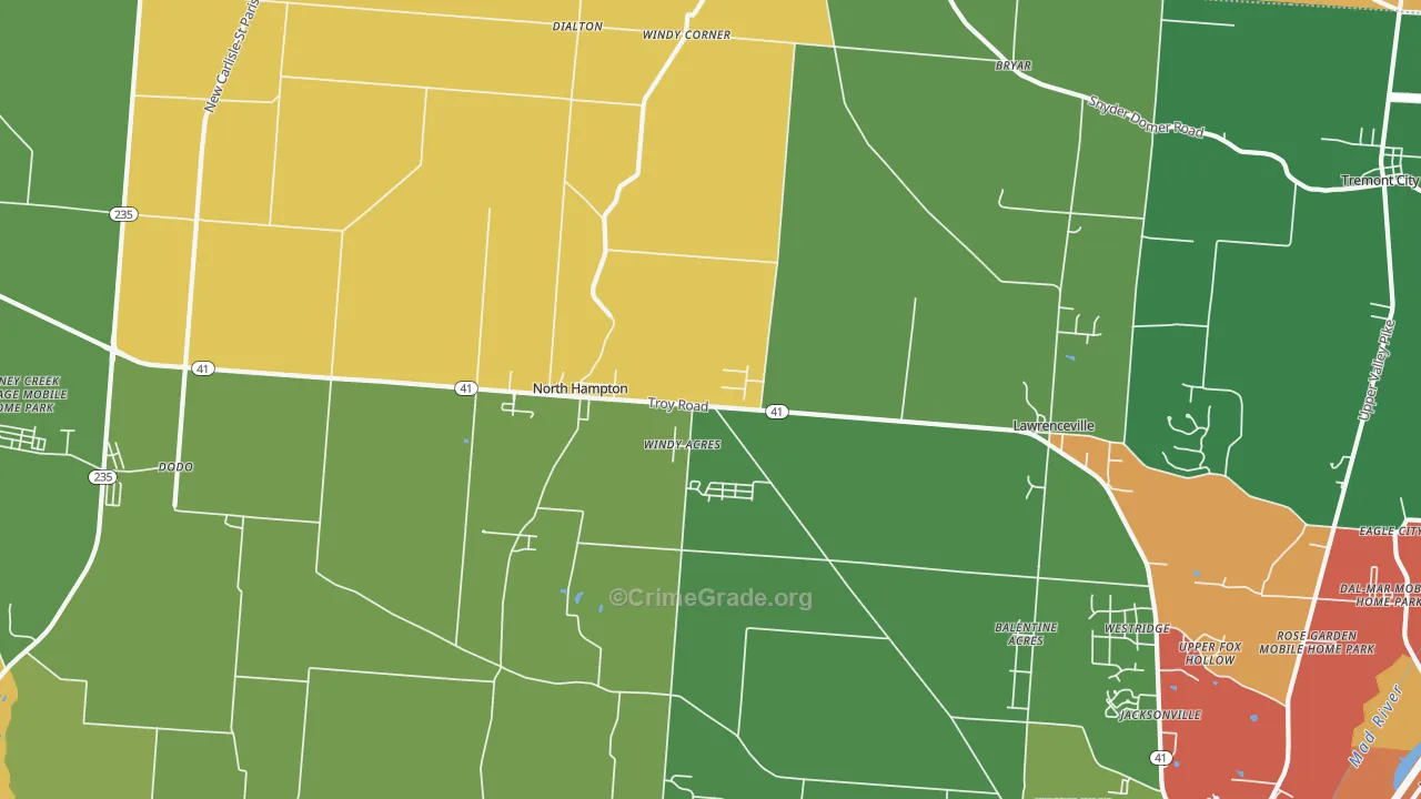 North Hampton, OH Map of Robbery Rates
