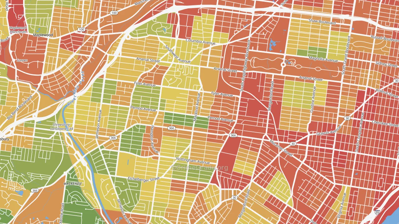 North Hampton, St. Louis, MO Map of Robbery Rates